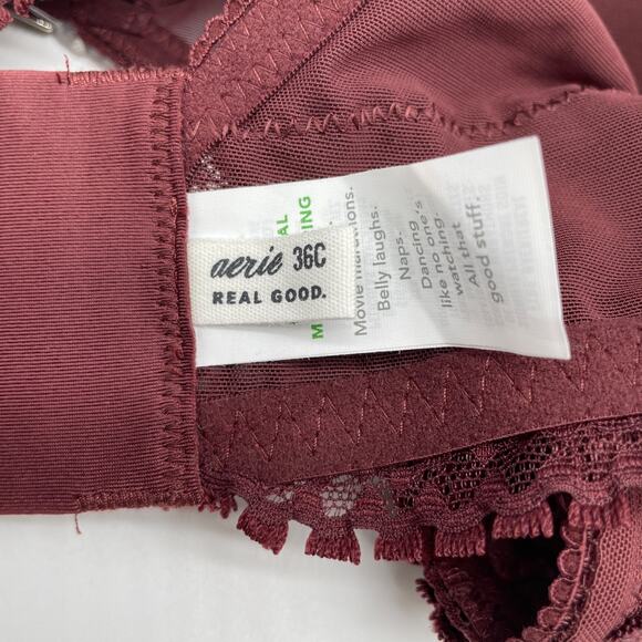 Aerie Women's Real Power Wireless Push up Joy Lace Bra Royal Berry Size 36C - Picture 4 of 5
